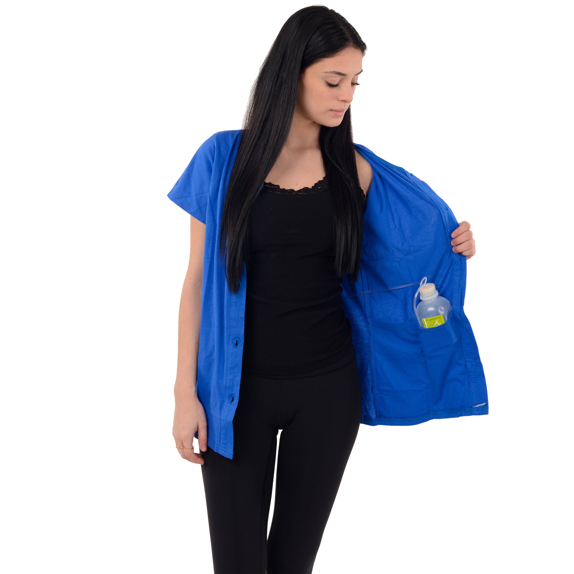 USBD Crew Neck Post Mastectomy Shirt with Drain Pockets